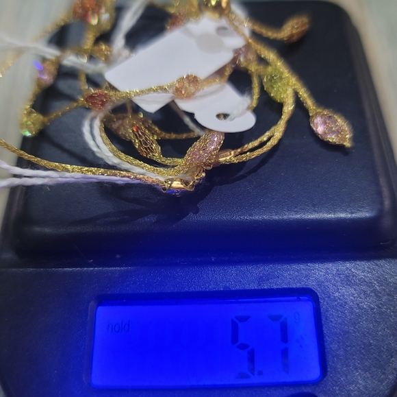 S43  14k Gold CZ Station Necklace and Bracelet Set - Picture 8 of 8